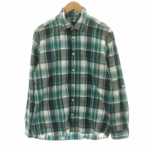 【中古】バーバリーブラックレーベル BURBERRY BLACK LABEL シャツ 長袖 チェック柄 コットン 3 L 緑