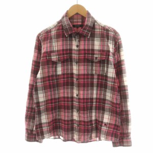 【中古】バーバリーブラックレーベル BURBERRY BLACK LABEL シャツ 長袖 チェック柄 コットン 3 L ピンク