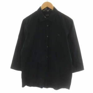 【中古】バーバリーブラックレーベル BURBERRY BLACK LABEL シャツ 長袖 チェック柄 コットン 3 L 黒