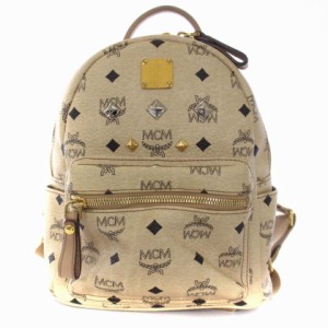 【中古】エムシーエム MCM ヴィセトス スタッズ バックパック リュックサック デイパック レザー ベージュ レディース