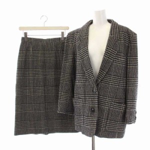 【中古】LEPORTE 東京スタイル スーツ セットアップ 上下 グレンチェック テーラードジャケット 2B スカート L 黒 白
