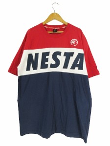【中古】ネスタブランド NESTA BRAND Tシャツ 丸首 半袖 ロゴ 刺繍 レッド ホワイト ネイビー sizeXL QQQ メンズ