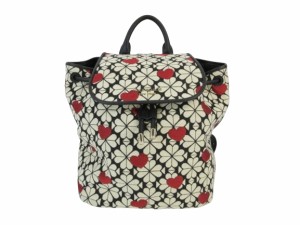 【中古】ケイトスペード KATE SPADE リュック リュックサック 花柄 ハート ロゴ ベージュ レッド ブラック QQQ レディース