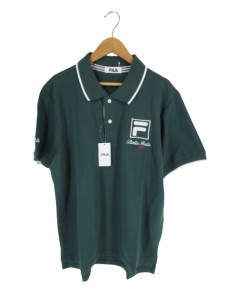 【中古】フィラ FILA ポロシャツ 半袖 ロゴ ボタン 国内正規 グリーン系 L QQQ メンズ