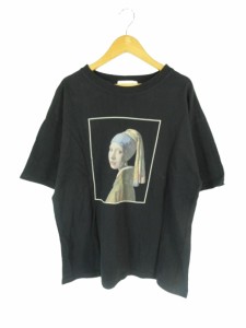 【中古】セシルマクビー CECIL McBEE Tシャツ 丸首 半袖 プリント 綿 ブラック M QQQ レディース