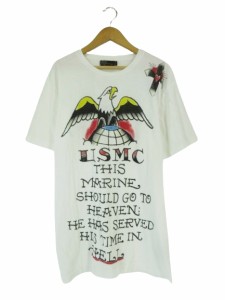 【中古】エドハーディー Ed Hardy Tシャツ 丸首 半袖 プリント イーグル 綿 コットン ホワイト sizeM QQQ メンズ