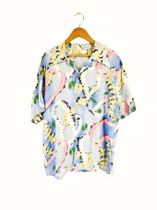 【中古】サンサーフ 東洋 SUN SURF シャツ アロハシャツ 開襟シャツ 半袖 前開き 花柄 ハイビスカス ブルー系 M QQQ メンズ