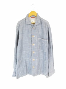 【中古】ハッシュパピー Hush Puppies シャツ 前開き 長袖 胸ポケット 総柄 インディゴ L QQQ メンズ