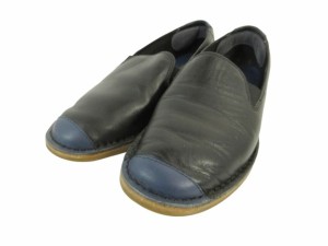 【中古】Hush Puppies スリッポン フラットシューズ バイカラー 無地 シンプル ネイビー ブルー size22.5cm