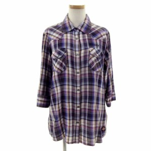 【中古】ディッキーズ Dickies シャツ 七分袖 チェック ラメ入り パープル 紫系 L レディース