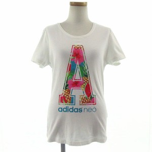 【中古】アディダス adidas neo Ｔシャツ 半袖 ロゴ オフ白 レディース