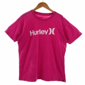 【中古】ハーレー Hurley Tシャツ 丸首 ロゴプリント 半袖 コットン ピンク ホワイト 白 M メンズ