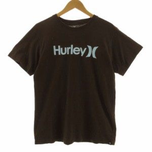 【中古】ハーレー Hurley Tシャツ 丸首 ロゴプリント 半袖 コットン ブラウン 茶 ブルー系 水色 M メンズ