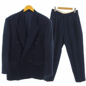 【中古】ケンゾー KENZO スーツ ビンテージ ジャケット ピークドラペル ダブル パンツ ウール 日本製 ネイビー 紺 3