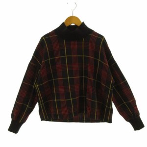 【中古】ザラウーマン ZARA WOMAN カットソー ハイネック 長袖 ニット 切替え チェック ネイビー 紺 赤 黄色 XS