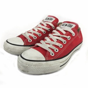 【中古】コンバース CONVERSE オールスター ALL STAR スニーカー ローカット キャンバス レッド 赤 24.5 レディース