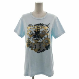 【中古】オニツカタイガー Onitsuka Tiger Tシャツ 半袖 プリント タイガー トラ ライトブルー 水色 ゴールド 黒 M