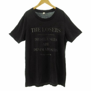 【中古】ディーゼル DIESEL Tシャツ 半袖 丸首 プリント 袖カットオフ 裾カットオフ ブラック 黒 S メンズ