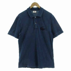 【中古】ラコステ LACOSTE ポロシャツ 半袖 ロゴプリント コットン 後染め インディゴ ブルー 青 4 メンズ