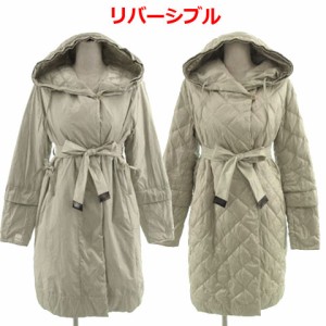 【中古】'S Max Mara ダウンコート リバーシブル 長袖 七分袖  2way フード リボンベルト キルティング グレージュ系