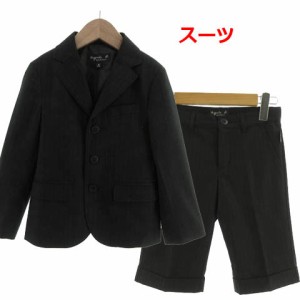 【中古】Agnes b. ENFANT スーツ ジャケット テーラード 3B パンツ 裾ダブル ドットストライプ 黒 グレー 6