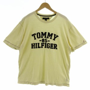 【中古】トミーヒルフィガー TOMMY HILFIGER Tシャツ 半袖 ロゴ ライトイエロー 黄色 ネイビー 紺 L メンズ