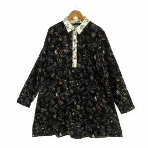 【中古】ザラ トラファルック ZARA Trafaluc ワンピース ポロシャツワンピ ミニ丈 プリント 黒 オフ白 オレンジ 白 M