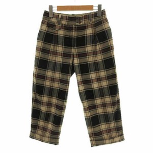 【中古】モスキーノジーンズ MOSCHINO JEANS パンツ コクーン調 クロップド丈 チェック ベージュ 茶 紺 青 USA6