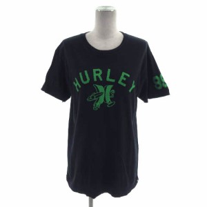 【中古】ハーレー Hurley Tシャツ 半袖 丸首 ロゴプリント コットン ブラック 黒 グリーン 緑 M レディース