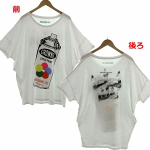 【中古】ロデオクラウンズワイドボウル RCWB Tシャツ ビッグT チュニック丈 半袖 プリント コットン ホワイト 白 F