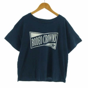 【中古】RODEO CROWNS WIDE BOWL RCWB Ｔシャツ 半袖 ロゴプリント コットン ネイビー系 ネイビーブルー 白 M