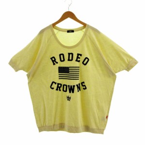 【中古】RODEO CROWNS WIDE BOWL RCWB ワンピース 五分袖 ひざ丈 ロゴ 星条旗 オーバーサイズシルエット 黄色 紺 F