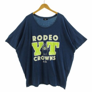 【中古】RODEO CROWNS WIDE BOWL RCWB ワンピース 五分袖 ひざ丈 ロゴ オーバーサイズシルエット 青系  F