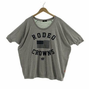 【中古】RODEO CROWNS WIDE BOWL RCWB ワンピース  五分袖 ひざ丈 ロゴ 星条旗 オーバーサイズシルエット グレー 紺 F