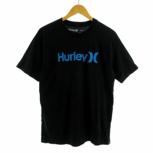 【中古】ハーレー Hurley Tシャツ 半袖 丸首 ロゴプリント コットン ブラック 黒 ブルー 青 MEDIUM メンズ