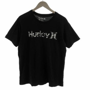 【中古】ハーレー Hurley Tシャツ 半袖 丸首 ロゴプリント ゼブラ柄 コットン ブラック 黒 ホワイト 白 M メンズ