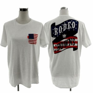 【中古】RODEO CROWNS WIDE BOWL RCWB Ｔシャツ ポケT 丸首 半袖 胸ポケ 星条旗 バックロゴプリント コットン混 白 XL