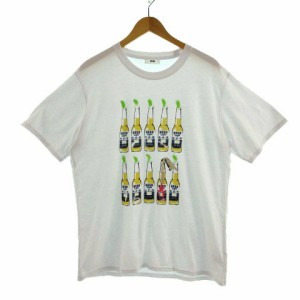 【中古】RODEO CROWNS WIDE BOWL RCWB Ｔシャツ 丸首 半袖 プリント ビール コットン混 ホワイト 白 XL メンズ