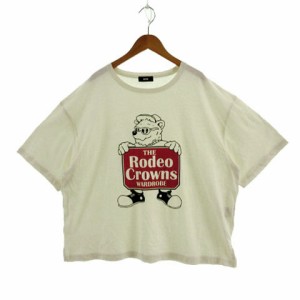 【中古】RODEO CROWNS WIDE BOWL RCWB Ｔシャツ 半袖 ロゴプリント クマ ボックスシルエット アイボリー 赤 黒 F