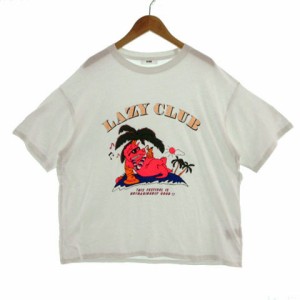 【中古】ロデオクラウンズワイドボウル RCWB Ｔシャツ 丸首 半袖 ボックスシルエット プリント コットン 白 F