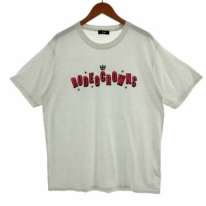 【中古】RODEO CROWNS WIDE BOWL RCWB Ｔシャツ 丸首 半袖 ロゴプリント コットン混 オフ白 レッド 赤 ブラック 黒 XL