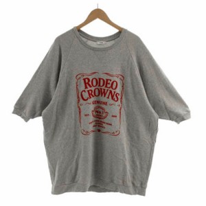 【中古】RODEO CROWNS WIDE BOWL RCWB ワンピース スウェット 七分袖 ひざ丈 フロッキー オーバーサイズ グレー 赤 F