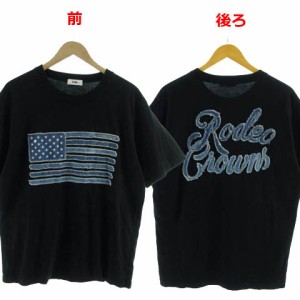 【中古】RODEO CROWNS WIDE BOWL RCWB Tシャツ 半袖 丸首 ロゴ 星条旗 コットン混 ブラック 黒 青 XL