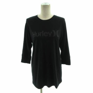 【中古】ハーレー Hurley Ｔシャツ 丸首 七分袖 ロゴプリント コットン ブラック 黒 M レディース