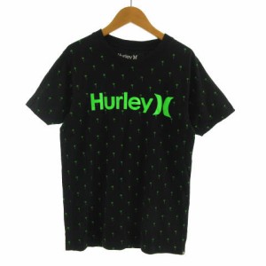 【中古】ハーレー Hurley Ｔシャツ 丸首 半袖 ロゴプリント ヤシの木 ブラック 黒 グリーン 緑 S レディース