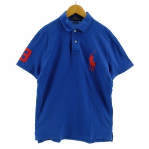 【中古】ポロ ラルフローレン POLO RALPH LAUREN ポロシャツ 半袖 ビックポニー刺繍 コットン ブルー 青 赤 M