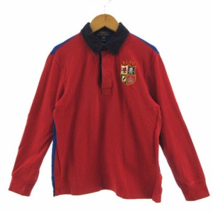 【中古】ポロ ラルフローレン POLO RALPH LAUREN ポロシャツ ラガーシャツ 長袖 ワッペン 赤 紺 青 白 M（10-12）