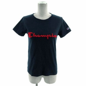 【中古】チャンピオン CHAMPION Ｔシャツ 丸首 半袖 パイル生地ロゴ コットン ネイビー 紺 レッド 赤 S レディース