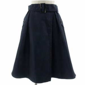 【中古】ロイスクレヨン Lois CRAYON スカート ラップ フレア ベルト付き コットン混 日本製 ネイビー 紺 M