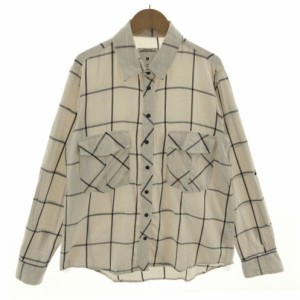 【中古】ザラウーマン ZARA WOMAN シャツ ワークシャツ 長袖 袖ロールアップ コットン 格子柄 ライトベージュ 紺 M